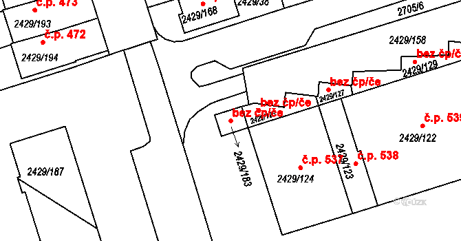 Dačice 40987906 na parcele st. 2429/183 v KÚ Dačice, Katastrální mapa