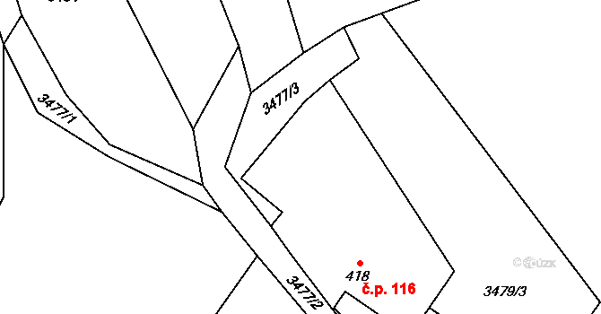 Štítná nad Vláří 116, Štítná nad Vláří-Popov na parcele st. 418 v KÚ Štítná nad Vláří, Katastrální mapa
