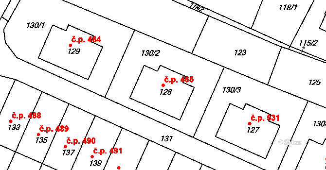Želechovice nad Dřevnicí 465 na parcele st. 128 v KÚ Želechovice nad Dřevnicí, Katastrální mapa