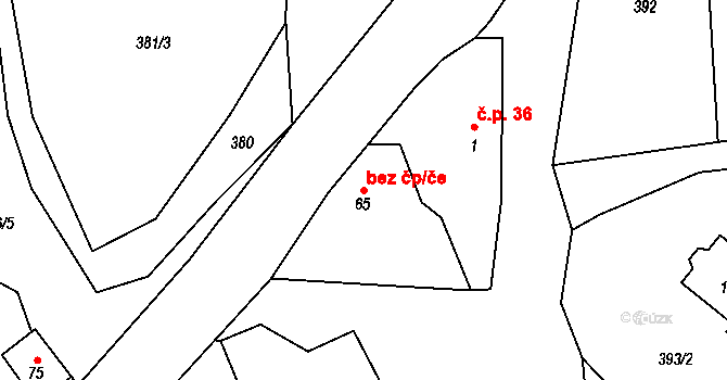 Kelč 47896906 na parcele st. 65 v KÚ Komárovice, Katastrální mapa