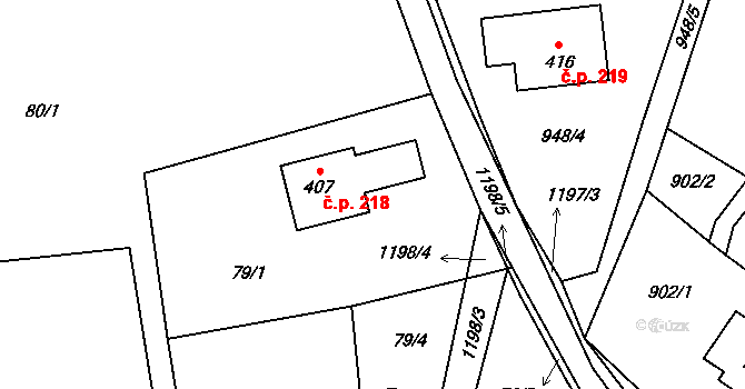 Mistrovice 218 na parcele st. 407 v KÚ Mistrovice nad Orlicí, Katastrální mapa