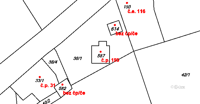 Pecerady 199, Týnec nad Sázavou na parcele st. 587 v KÚ Pecerady, Katastrální mapa