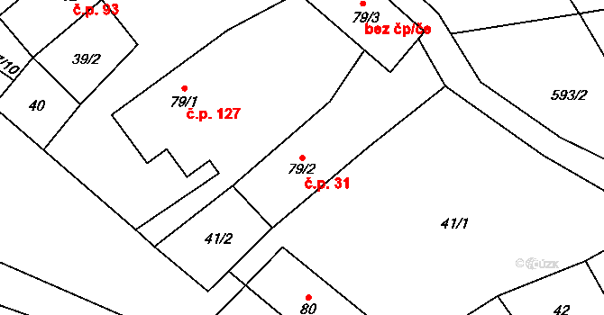 Chlum 31, Hlinsko na parcele st. 79/2 v KÚ Chlum u Hlinska, Katastrální mapa