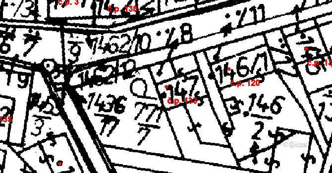 Bernartice 133 na parcele st. 147 v KÚ Bernartice u Milevska, Katastrální mapa