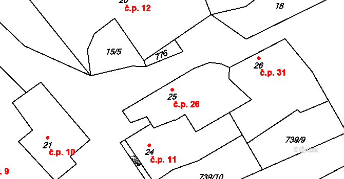 Čenkov 26, Třešť na parcele st. 25 v KÚ Čenkov u Třešti, Katastrální mapa