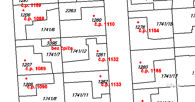 Slaný 1132 na parcele st. 1261 v KÚ Slaný, Katastrální mapa