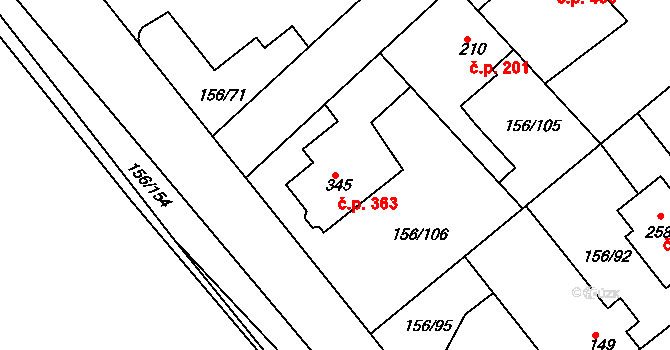 Lobeček 363, Kralupy nad Vltavou na parcele st. 345 v KÚ Lobeček, Katastrální mapa