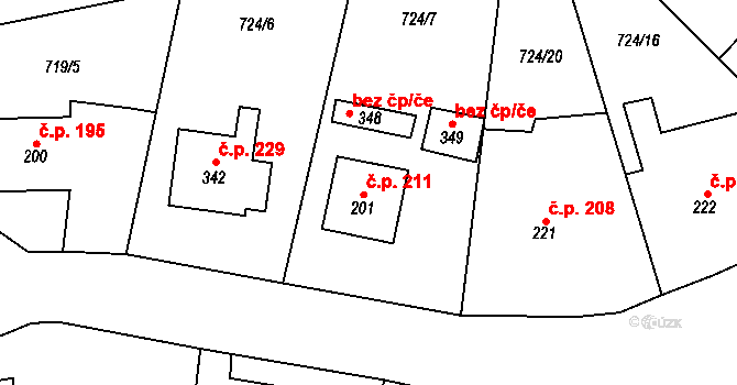 Ledce 211 na parcele st. 201 v KÚ Ledce u Plzně, Katastrální mapa