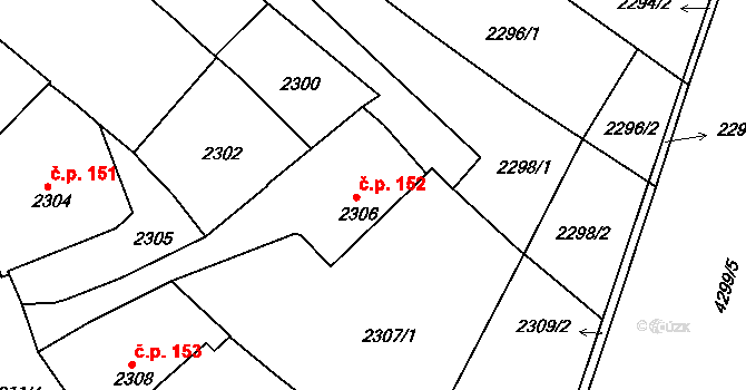 Veselí nad Lužnicí I 152, Veselí nad Lužnicí na parcele st. 2306 v KÚ Veselí nad Lužnicí, Katastrální mapa