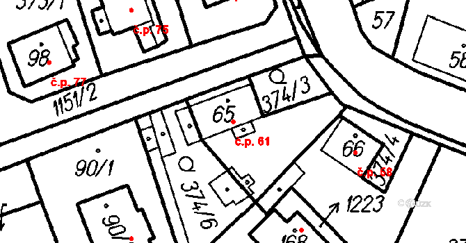 Vrhaveč 61 na parcele st. 65 v KÚ Vrhaveč u Klatov, Katastrální mapa