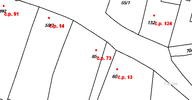 Skočice 73, Přeštice na parcele st. 85 v KÚ Skočice u Přeštic, Katastrální mapa