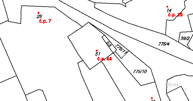 Plískov 44 na parcele st. 51 v KÚ Plískov, Katastrální mapa