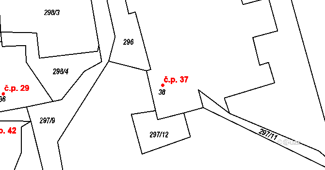 Veselá 37 na parcele st. 38 v KÚ Veselá u Rokycan, Katastrální mapa