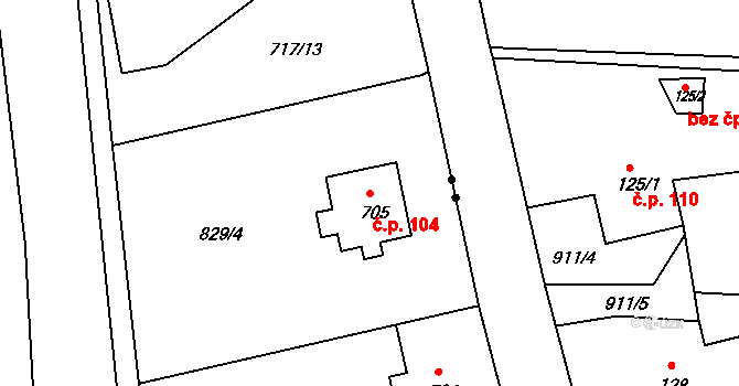 Olivětín 104, Broumov na parcele st. 705 v KÚ Broumov, Katastrální mapa