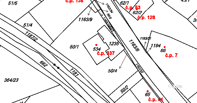 Chvalčov 337 na parcele st. 534 v KÚ Chvalčov, Katastrální mapa