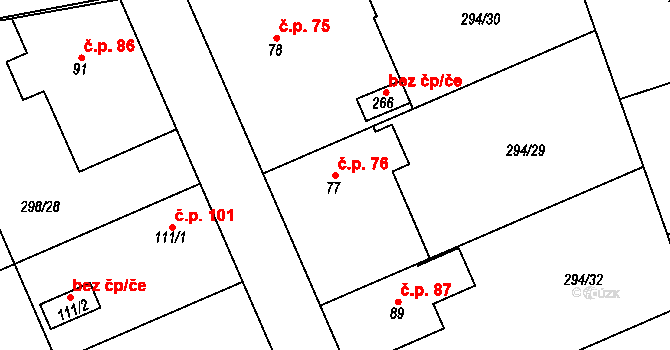 Kolšov 76 na parcele st. 77 v KÚ Kolšov, Katastrální mapa