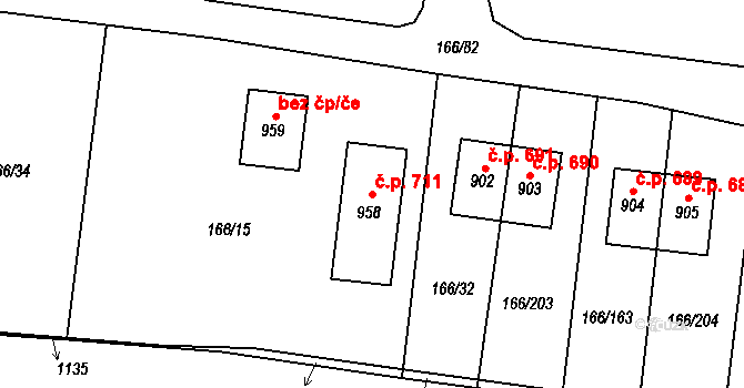 Chýně 711 na parcele st. 958 v KÚ Chýně, Katastrální mapa