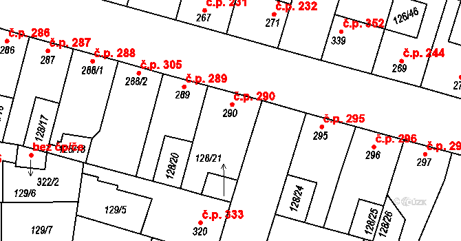 Lenešice 290 na parcele st. 290 v KÚ Lenešice, Katastrální mapa
