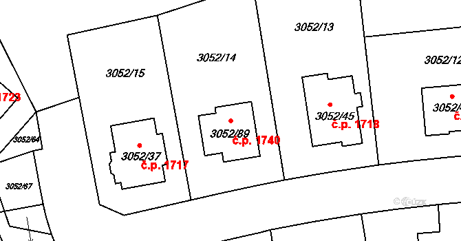 Bystřice nad Pernštejnem 1740 na parcele st. 3052/89 v KÚ Bystřice nad Pernštejnem, Katastrální mapa