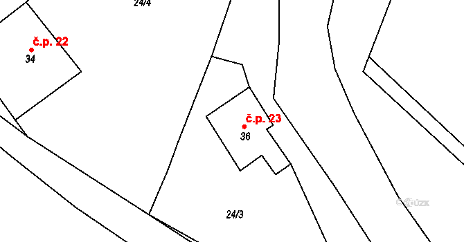 Pěčín 23 na parcele st. 36 v KÚ Pěčín u Rychnova nad Kněžnou, Katastrální mapa
