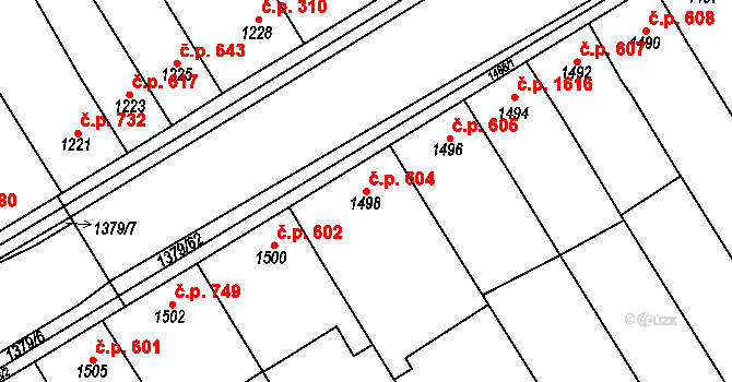 Pohořelice 604 na parcele st. 1498 v KÚ Pohořelice nad Jihlavou, Katastrální mapa