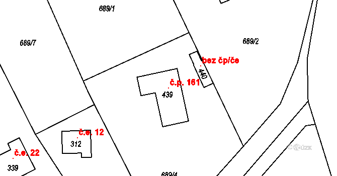 Žernovka 161, Mukařov na parcele st. 439 v KÚ Žernovka, Katastrální mapa