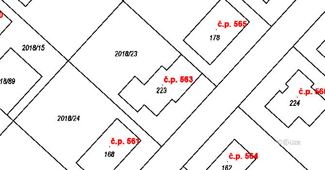Chlupice 563, Hostěradice na parcele st. 223 v KÚ Chlupice, Katastrální mapa
