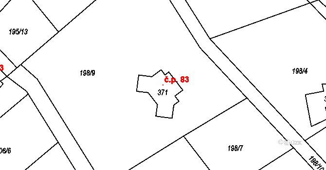 Babice 83, Řehenice na parcele st. 371 v KÚ Babice u Řehenic, Katastrální mapa