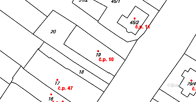 Derflice 10, Znojmo na parcele st. 19 v KÚ Derflice, Katastrální mapa