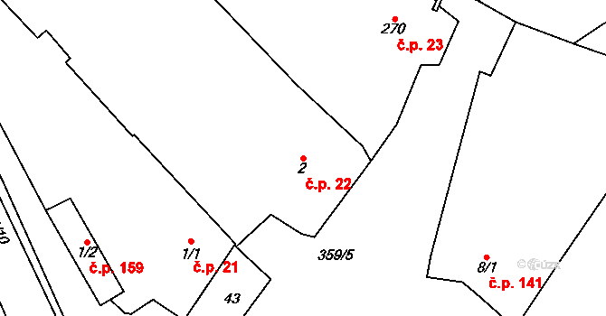Mramotice 22, Znojmo na parcele st. 2 v KÚ Mramotice, Katastrální mapa
