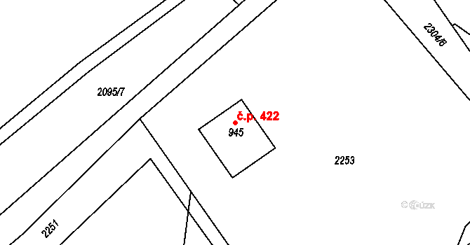 Bukovec 422 na parcele st. 945 v KÚ Bukovec u Jablunkova, Katastrální mapa