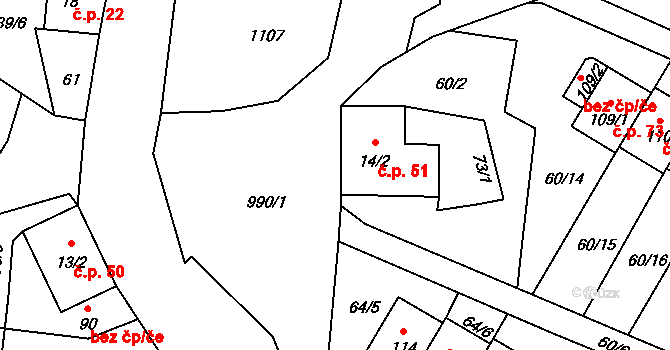 Žalmanov 51, Stružná na parcele st. 14/2 v KÚ Žalmanov, Katastrální mapa