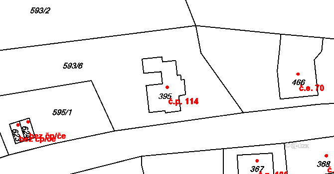 Alšovice 114, Pěnčín na parcele st. 395 v KÚ Alšovice, Katastrální mapa
