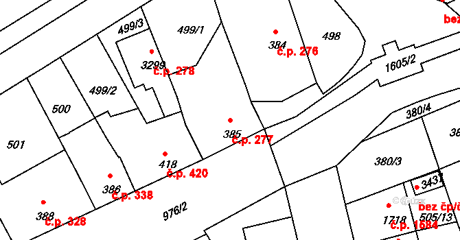 Nymburk 277 na parcele st. 385 v KÚ Nymburk, Katastrální mapa