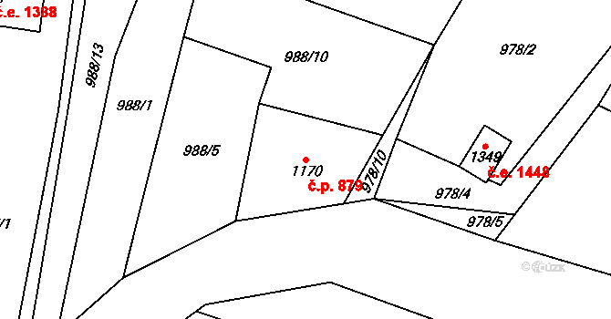 Polubný 879, Kořenov na parcele st. 1170 v KÚ Polubný, Katastrální mapa