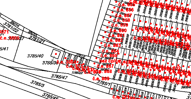 Jihlava 865 na parcele st. 3908/5 v KÚ Jihlava, Katastrální mapa