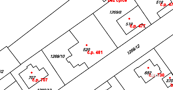 Říčany 481 na parcele st. 520 v KÚ Říčany u Prahy, Katastrální mapa