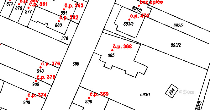 Zastávka 368 na parcele st. 895 v KÚ Zastávka, Katastrální mapa