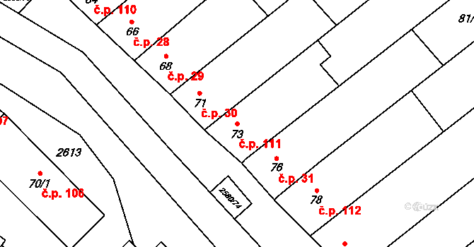Kuželov 111 na parcele st. 73 v KÚ Kuželov, Katastrální mapa