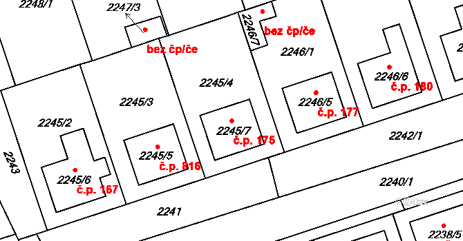 Lužice 175 na parcele st. 2245/7 v KÚ Lužice u Hodonína, Katastrální mapa