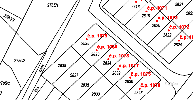 Rýmařov 1080 na parcele st. 2836 v KÚ Rýmařov, Katastrální mapa