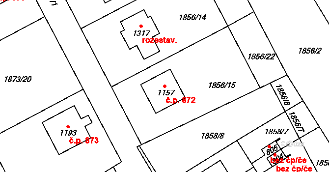Kozlovice 872 na parcele st. 1157 v KÚ Kozlovice, Katastrální mapa