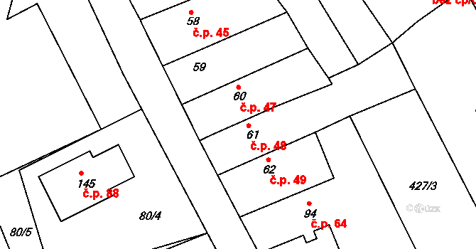 Lažany 48 na parcele st. 61 v KÚ Lažany u Sychrova, Katastrální mapa