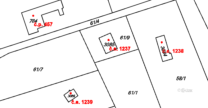 Ostravice 1237 na parcele st. 3085 v KÚ Staré Hamry 2, Katastrální mapa
