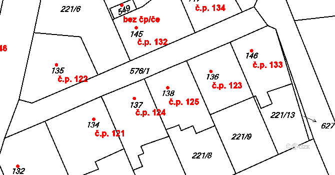 Tlustice 125 na parcele st. 138 v KÚ Tlustice, Katastrální mapa