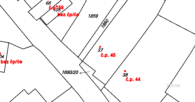 Štokov 45, Chodský Újezd na parcele st. 37 v KÚ Štokov, Katastrální mapa