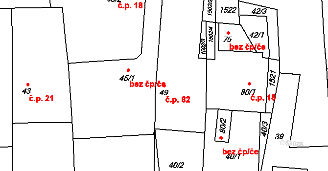Těchlovice 82, Stříbro na parcele st. 49 v KÚ Těchlovice u Stříbra, Katastrální mapa