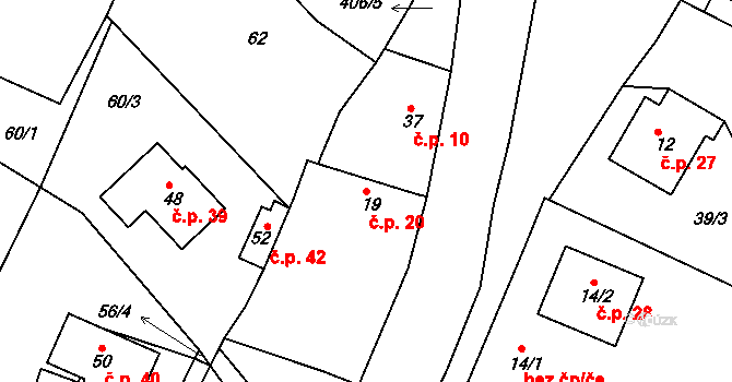 Popovice 20, Třesovice na parcele st. 19 v KÚ Popovice u Nechanic, Katastrální mapa