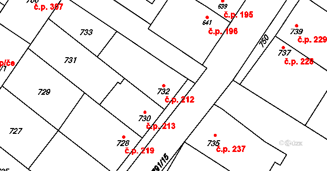 Křelov 212, Křelov-Břuchotín na parcele st. 732 v KÚ Křelov, Katastrální mapa