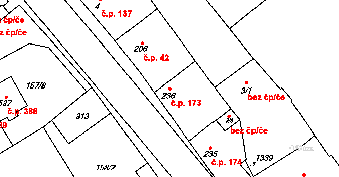 Senice na Hané 173 na parcele st. 236 v KÚ Senice na Hané, Katastrální mapa